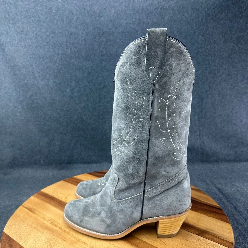 Vtg 80s Wolverine Grey Suede Western Cowgirl Boots Womens Sz 7 Leaf #1956 - Picture 5 of 14